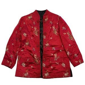 Vintage Red & Black Embroidered Jacket Chinese Style Mandarin Frog Closure Coat